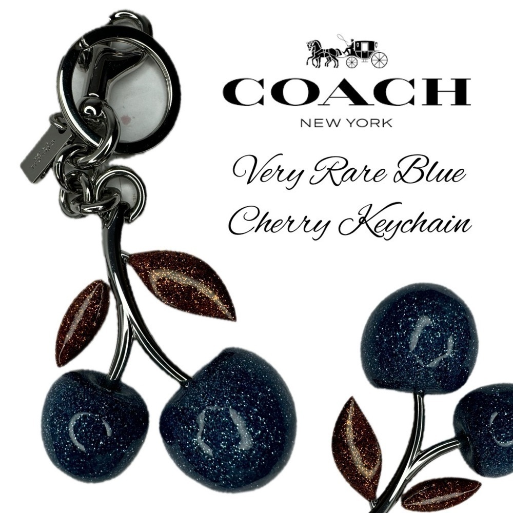 COACH RARE RESIN BLUE CHERRY BAG CHARM FOB F58516 SILVER/CORNFLOWER KEYCHAIN - Picture 5 of 6
